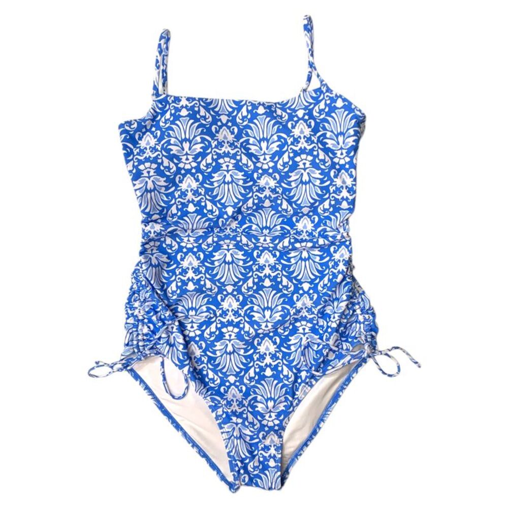 Loft Women's Shirred Side Tie Fully Lined One-Piece Swimsuit - Blue
